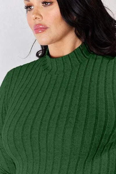 Basic Bae Full Size Ribbed Mock Neck Long Sleeve T-Shirt Women's T-Shirts - Tophatter Daily Deals
