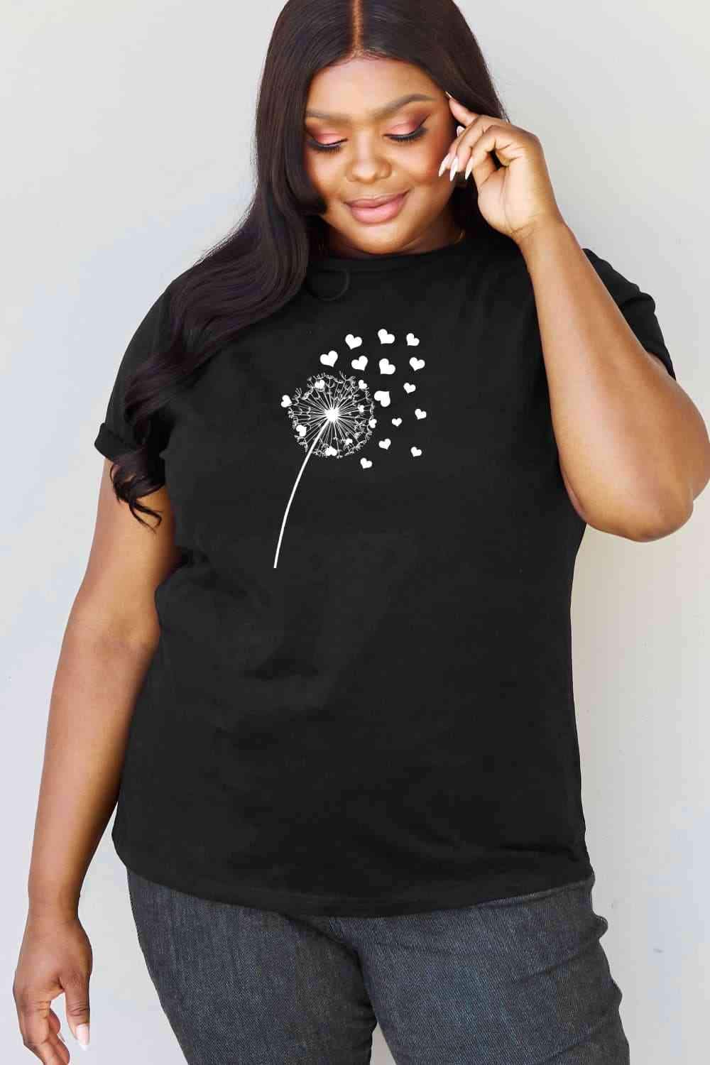 Simply Love Full Size Dandelion Heart Graphic Cotton T-Shirt Women's T-Shirts - Tophatter Daily Deals