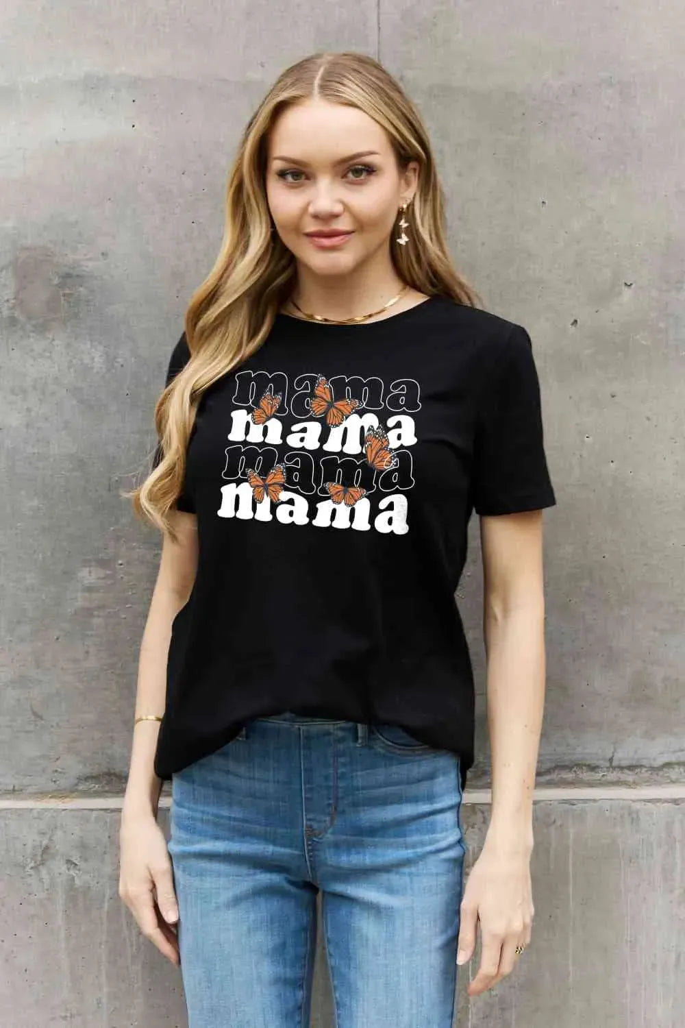 Simply Love MAMA Butterfly Graphic Cotton T-Shirt Black Women's T-Shirts - Tophatter Daily Deals