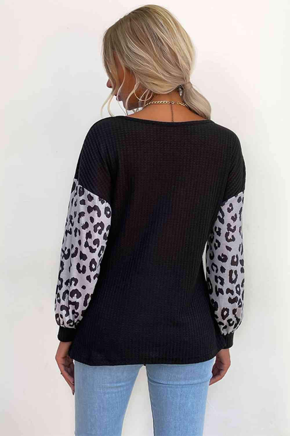 Leopard Print Sleeve Tie Front Top Blouses - Tophatter Daily Deals