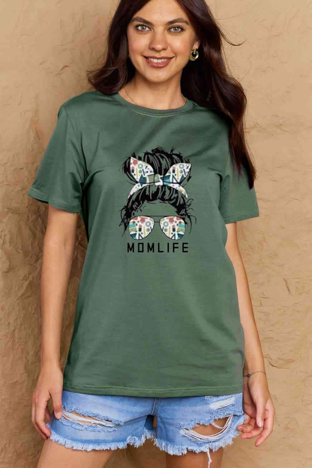 Simply Love Full Size MOM LIFE Graphic Cotton T-Shirt Green Women's T-Shirts - Tophatter Daily Deals