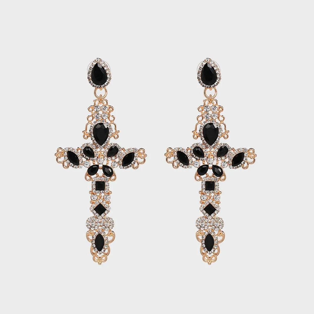 Rhinestone Alloy Cross Earrings Gold One Size Earrings - Tophatter Daily Deals