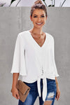 Button Tie Top White Blouses - Tophatter Daily Deals