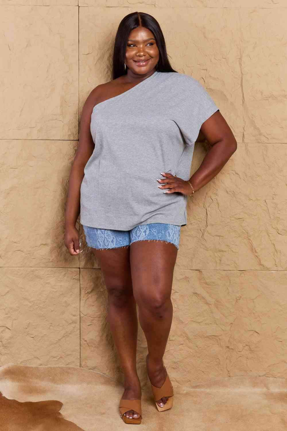 Ninexis in My Groove One Shoulder Loose Top Light Gray Blouses - Tophatter Daily Deals