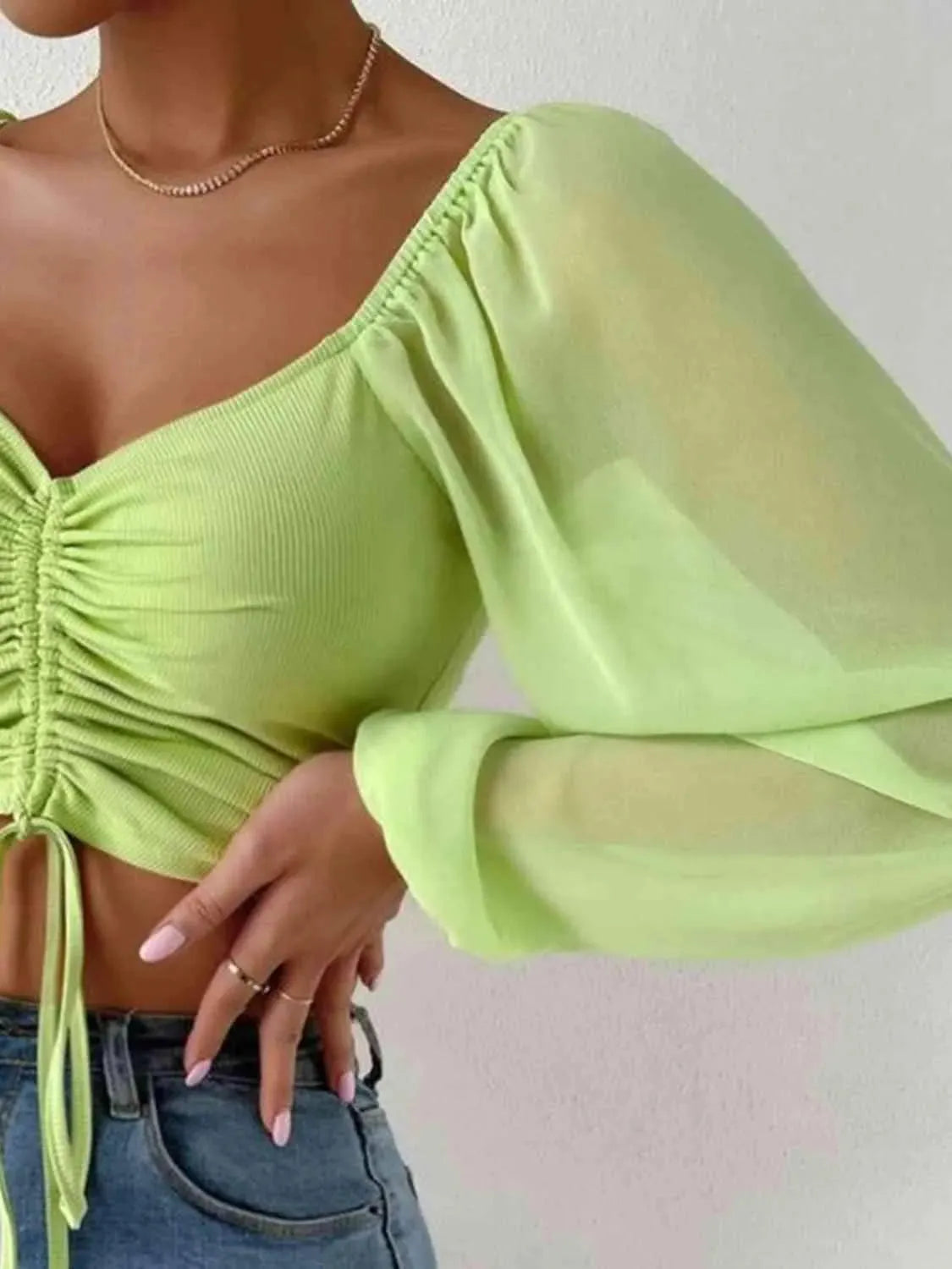 Drawstring Sweetheart Neck Cropped Top Blouses - Tophatter Daily Deals