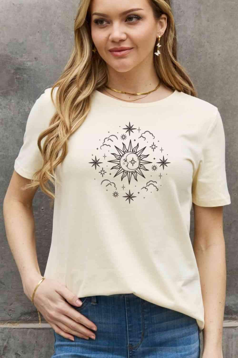 Simply Love Full Size Celestial Graphic Short Sleeve Cotton Tee Ivory Women's T-Shirts - Tophatter Daily Deals