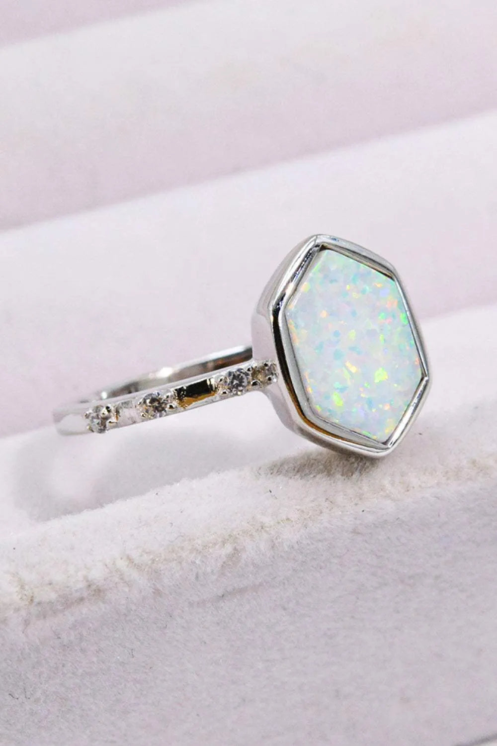 Opal Hexagon 925 Sterling Silver Ring Opal - Tophatter Daily Deals