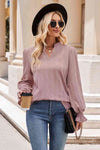 Notched Neck Flounce Sleeve Blouse Dusty Pink Blouses - Tophatter Daily Deals