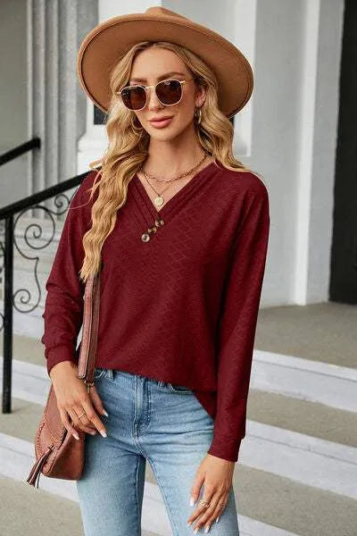 V-Neck Long Sleeve T-Shirt Women's T-Shirts - Tophatter Daily Deals