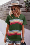 Multicolored Chevron Stripe Round Neck Side Slit T-Shirt Women's T-Shirts - Tophatter Daily Deals