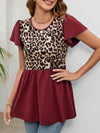 Leopard Round Neck Flutter Sleeve Babydoll Blouse Blouses - Tophatter Daily Deals