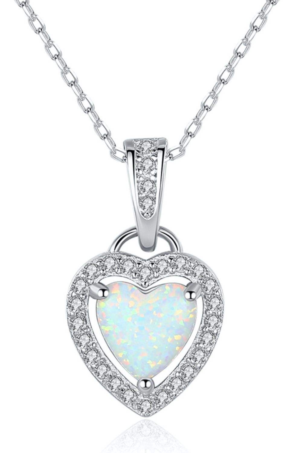 Opal Heart Pendant 925 Sterling Silver Necklace Opal - Tophatter Daily Deals