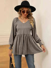 V-Neck Lantern Sleeve Blouse Blouses - Tophatter Daily Deals