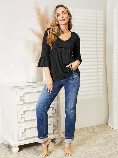 Ninexis Flounce Sleeve Full Size Babydoll Blouse Blouses - Tophatter Daily Deals