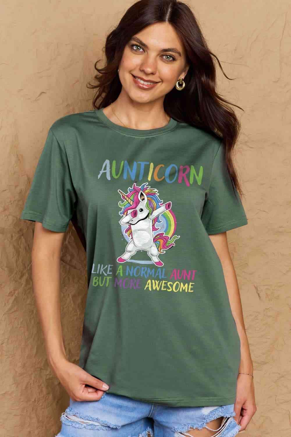 Simply Love Full Size AUNTICORN LIKE A NORMAL AUNT BUT MORE AWESOME Graphic Cotton Tee Women's T-Shirts - Tophatter Daily Deals