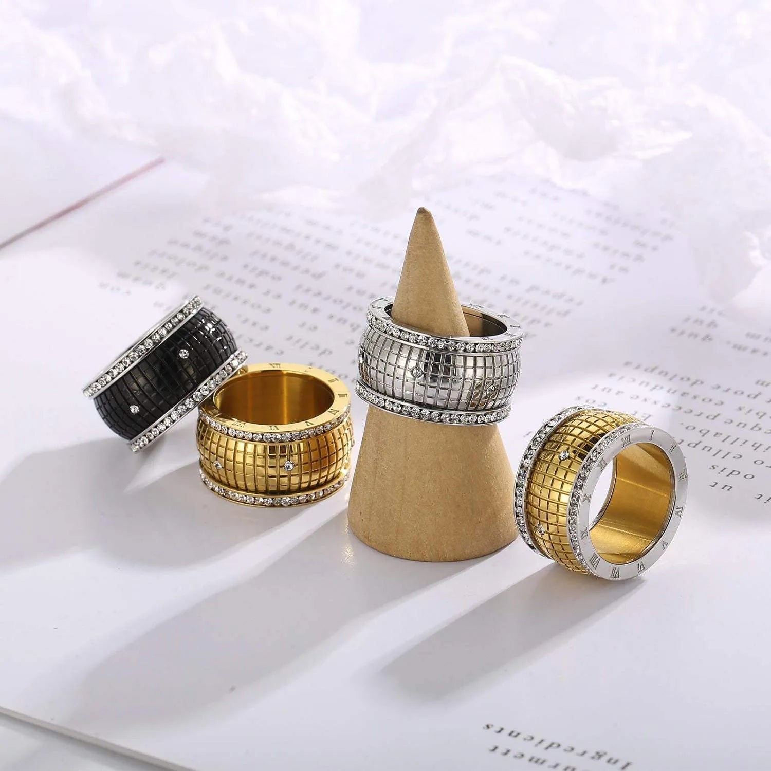 Inlaid Rhinestone Stainless Steel Ring Rings - Tophatter Daily Deals