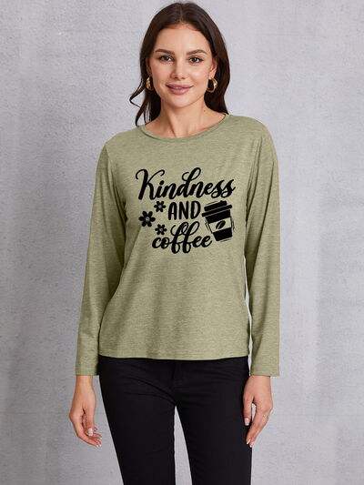 KINDNESS AND COFFEE Round Neck T-Shirt Sage Women's T-Shirts - Tophatter Daily Deals