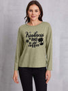 KINDNESS AND COFFEE Round Neck T-Shirt Sage Women's T-Shirts - Tophatter Daily Deals