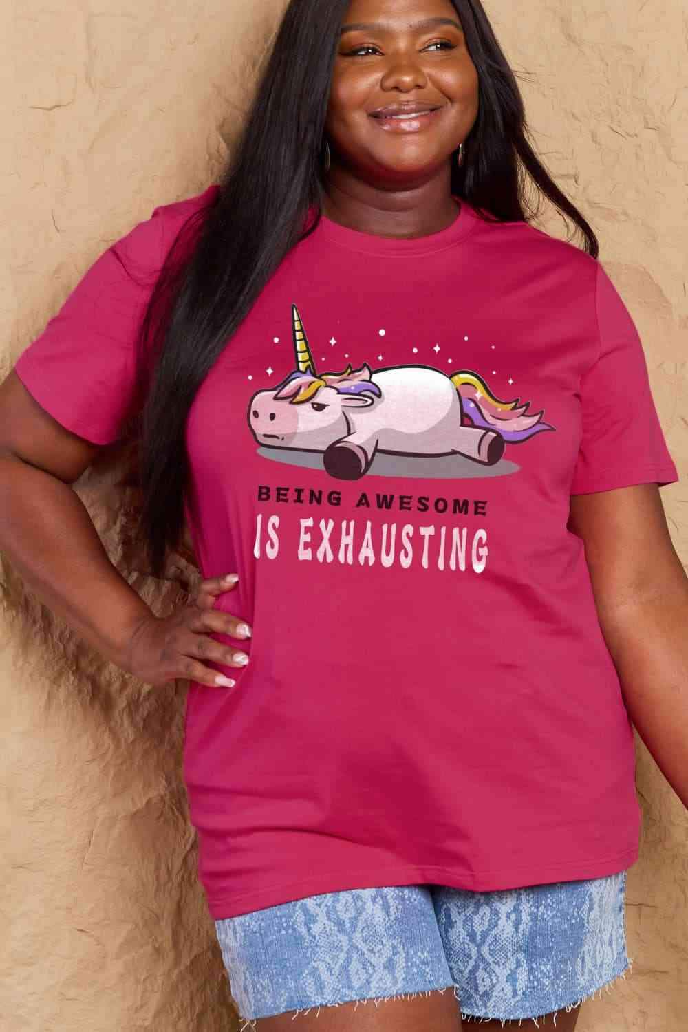 Simply Love Full Size BEING AWESOME IS EXHAUSTING Graphic Cotton Tee Women's T-Shirts - Tophatter Daily Deals