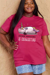 Simply Love Full Size BEING AWESOME IS EXHAUSTING Graphic Cotton Tee Women's T-Shirts - Tophatter Daily Deals