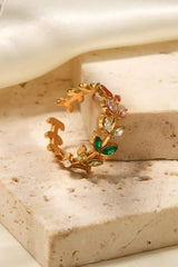 Zircon 18K Gold-Plated Leaf Open Ring Rings - Tophatter Daily Deals
