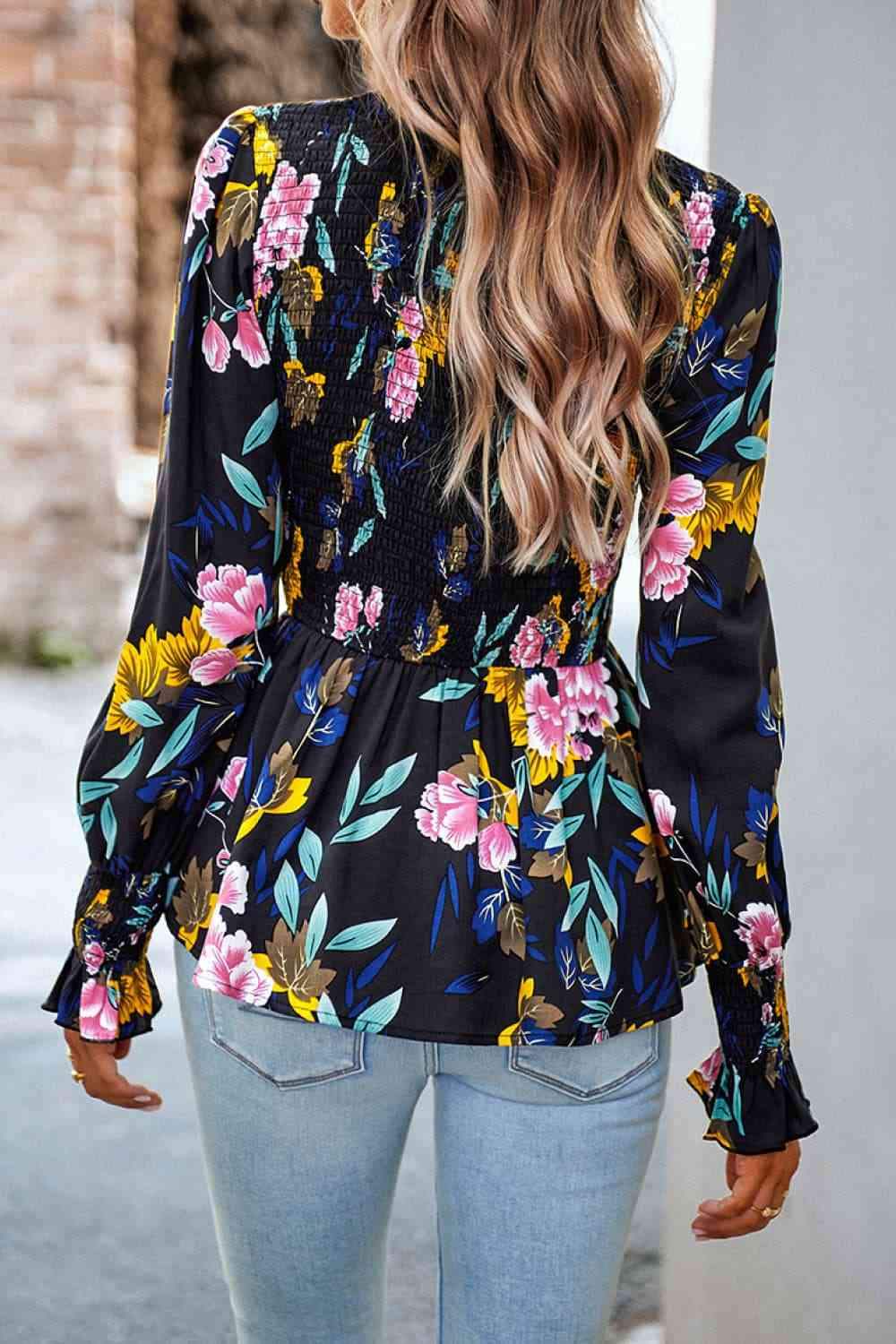 Round Neck Flounce Sleeve Peplum Top Blouses - Tophatter Daily Deals