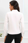 V-Neck Buttoned Long Sleeve Blouse - Tophatter Deals