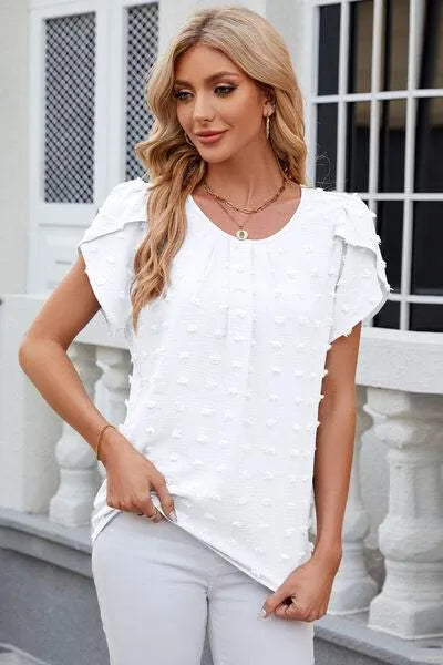 Swiss Dot Round Neck Short Sleeve T-Shirt Women's T-Shirts - Tophatter Daily Deals