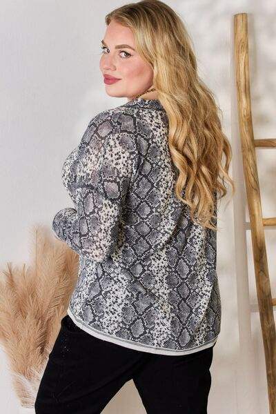 Hailey & Co Full Size Snakeskin V-Neck Long Sleeve Top Blouses - Tophatter Daily Deals