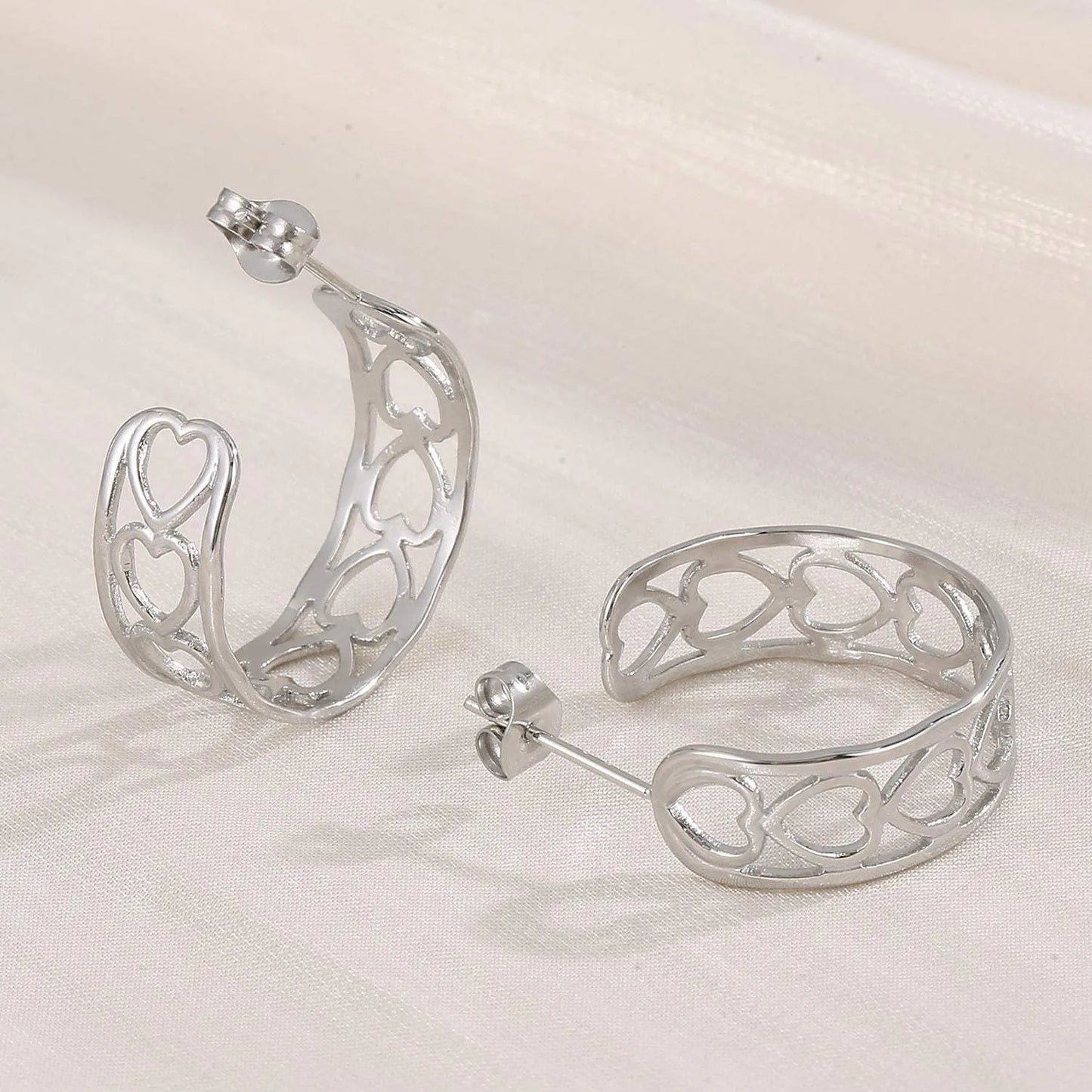 Stainless Steel C-Hoop Earrings style A Silver One Size Earrings - Tophatter Daily Deals