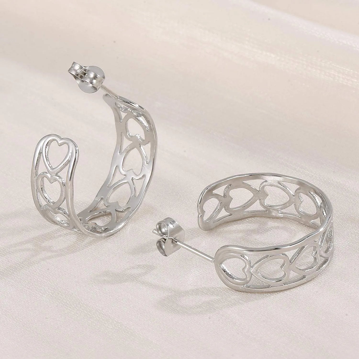 Stainless Steel C-Hoop Earrings style A Silver One Size Earrings - Tophatter Daily Deals