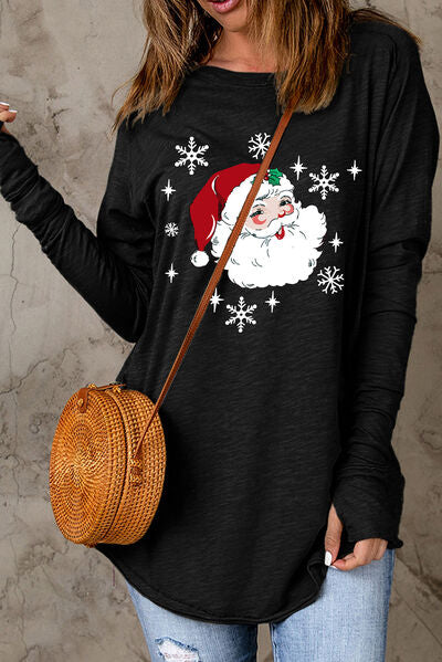 Santa Graphic Round Neck Long Sleeve T-Shirt Women's T-Shirts - Tophatter Daily Deals