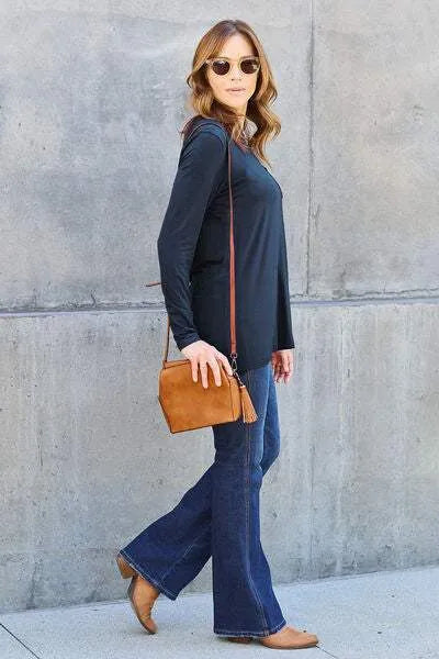 Basic Bae Full Size Round Neck Long Sleeve Top Blouses - Tophatter Daily Deals