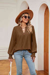 Notched Neck Flounce Sleeve Blouse Blouses - Tophatter Daily Deals