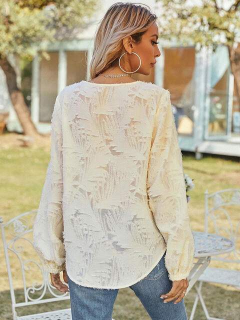 V-Neck Long Sleeve Blouse Blouses - Tophatter Daily Deals