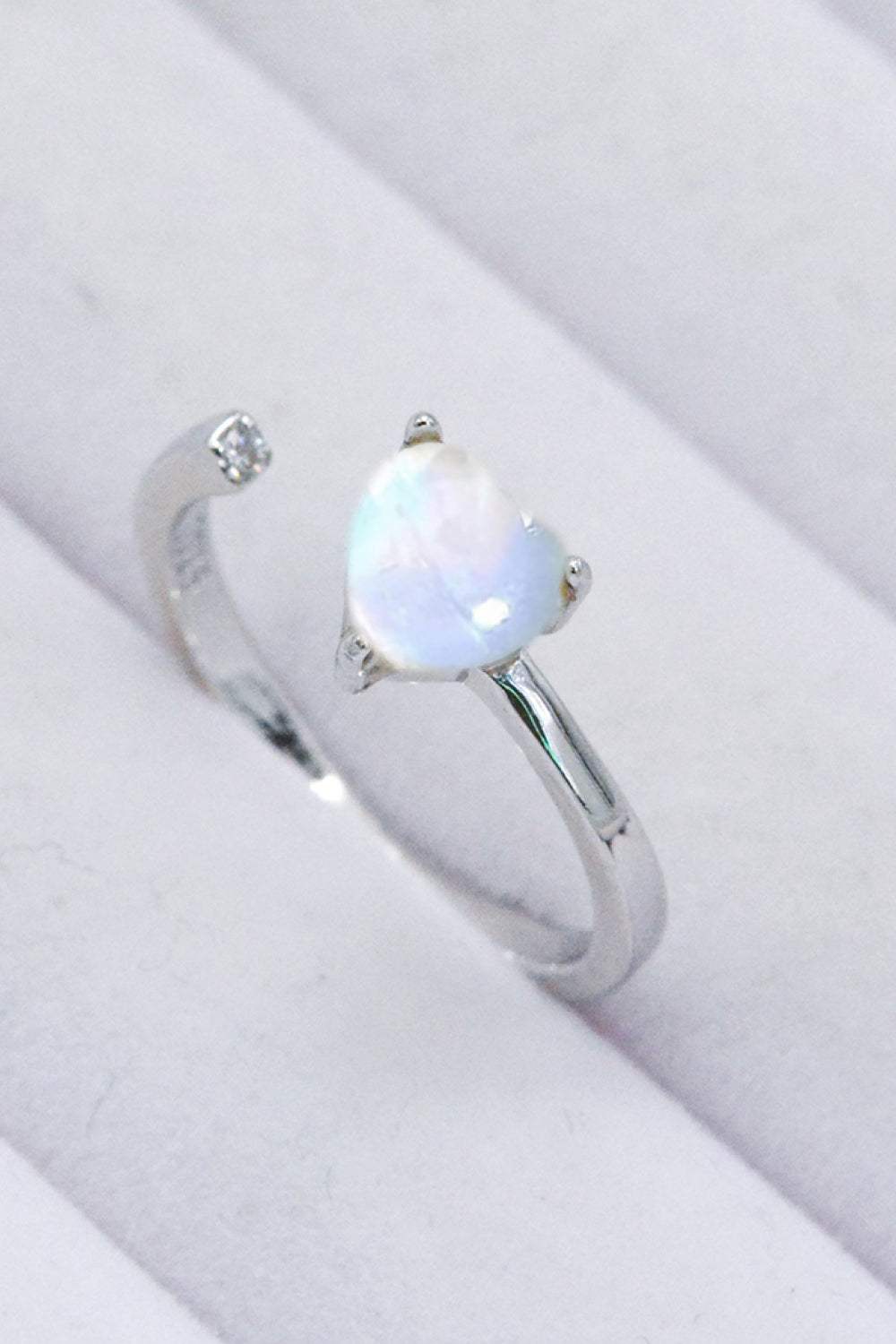 Inlaid Moonstone Heart Adjustable Open Ring Moonstone - Tophatter Daily Deals