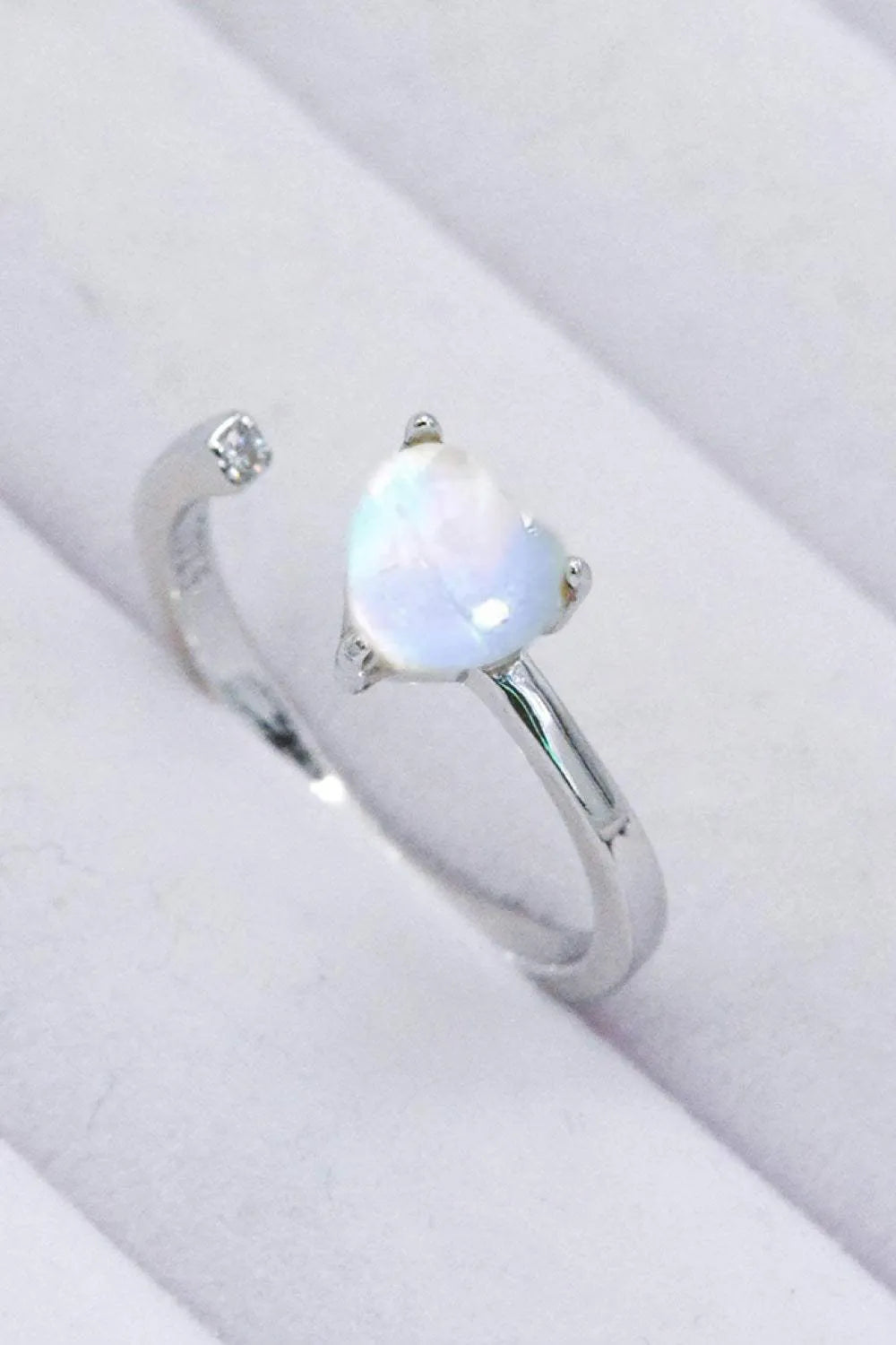 Inlaid Moonstone Heart Adjustable Open Ring Moonstone - Tophatter Daily Deals