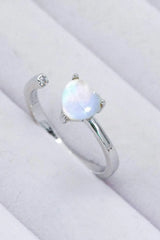 Inlaid Moonstone Heart Adjustable Open Ring Moonstone - Tophatter Daily Deals