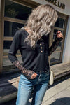 Half Button Spliced Lace Waffle-Knit Top Blouses - Tophatter Daily Deals