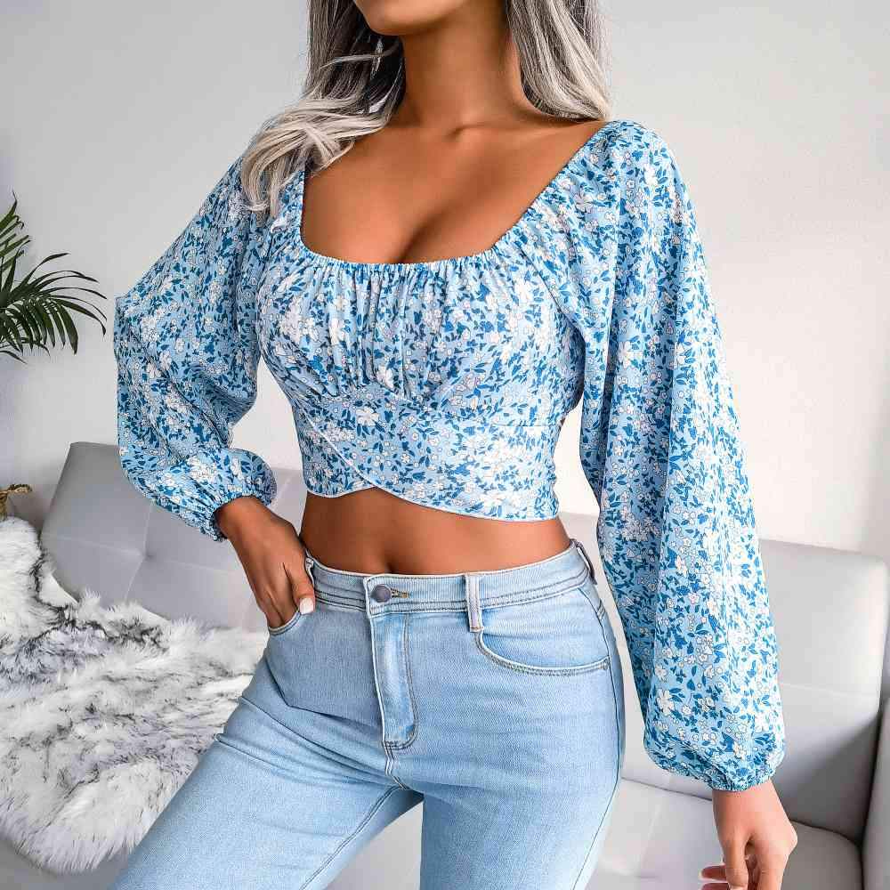 Ditsy Floral Crisscross Cropped Top Blouses - Tophatter Daily Deals