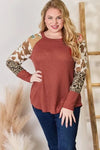 Hailey & Co Full Size Leopard Waffle-Knit Blouse RUST Blouses - Tophatter Daily Deals