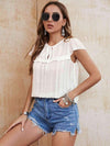 Tie Neck Ruffled Short Sleeve Blouse Blouses - Tophatter Daily Deals