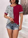 Leopard Round Neck Short Sleeve Tee Women's T-Shirts - Tophatter Daily Deals