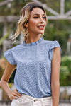 Heart Print Frill Neck Flutter Sleeve Blouse Blouses - Tophatter Daily Deals