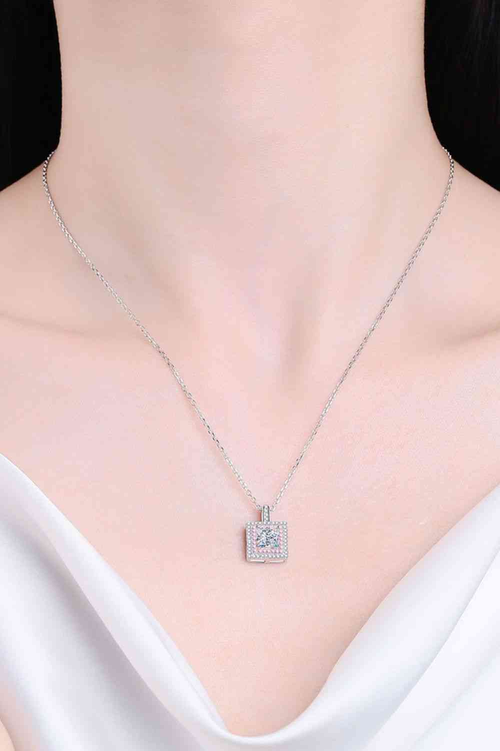 1 Carat Moissanite Square Pendant Chain Necklace Silver One Size Moissanite - Tophatter Daily Deals