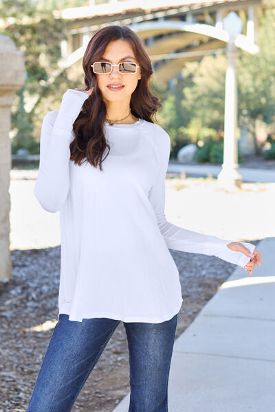 Basic Bae Full Size Round Neck Long Sleeve T-Shirt White Women's T-Shirts - Tophatter Daily Deals