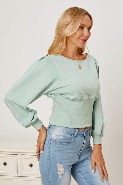 Boat Neck Lantern Sleeve Blouse Blouses - Tophatter Daily Deals