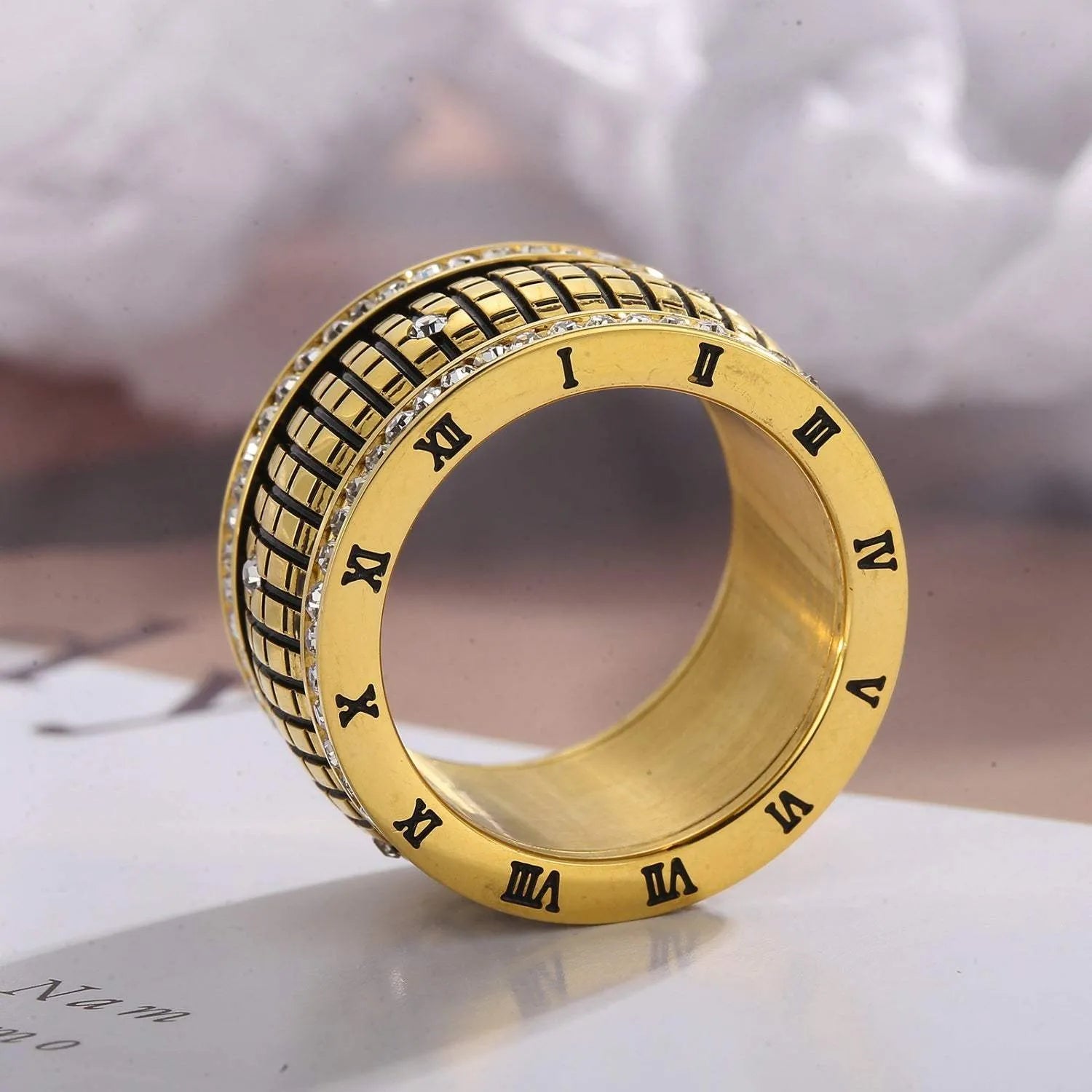 Inlaid Rhinestone Stainless Steel Ring Brass Rings - Tophatter Daily Deals