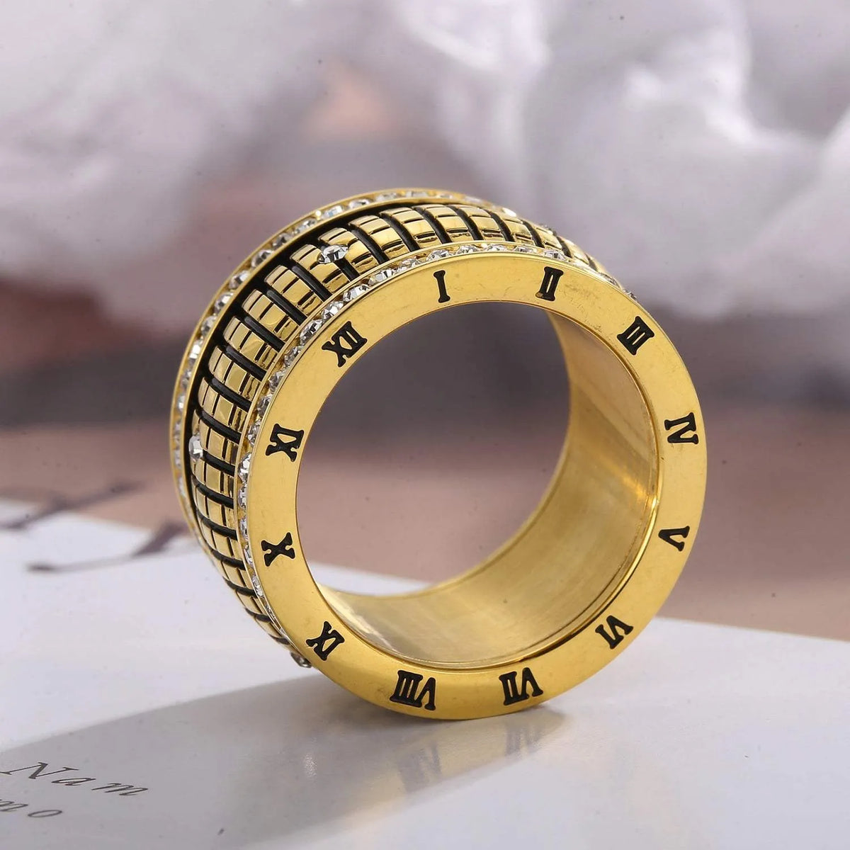Inlaid Rhinestone Stainless Steel Ring Brass Rings - Tophatter Daily Deals
