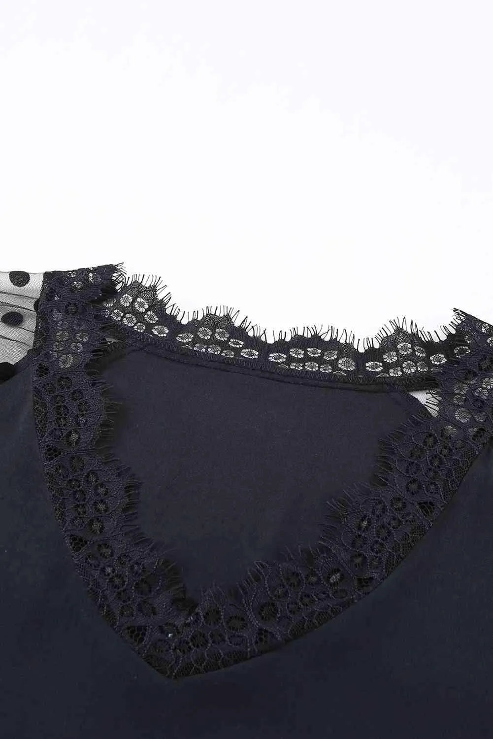 Polka Dot Lace Trim Spliced Mesh Blouse Blouses - Tophatter Daily Deals